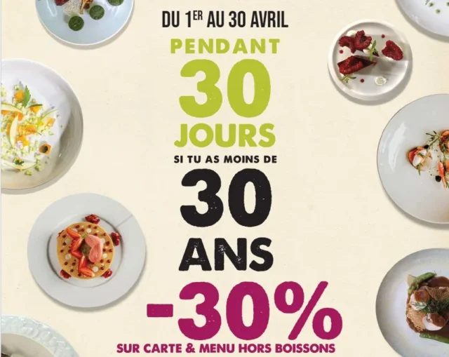 Promotion restaurant 30% moins de 30 ans.